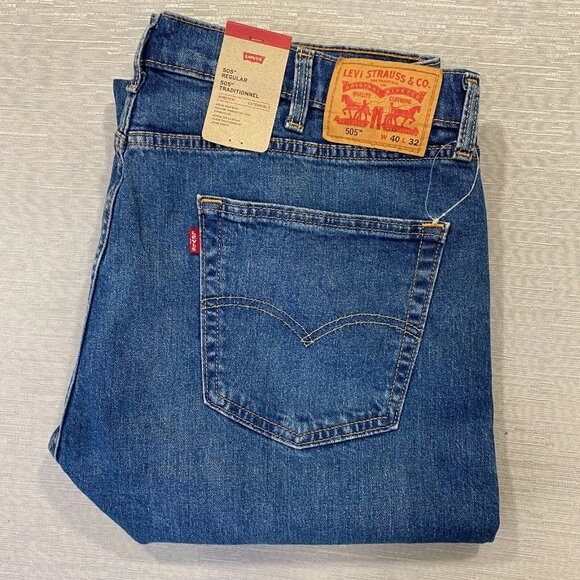 Levi's 505 Jeans Mens 40 x 32 Straight Leg Regular Fit Medium Wash Denim Pants - Picture 5 of 13